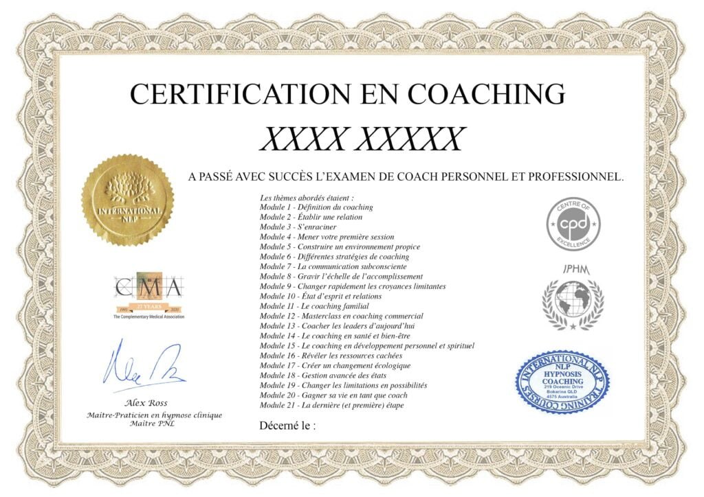 Modèle du certificat de coach professionnel