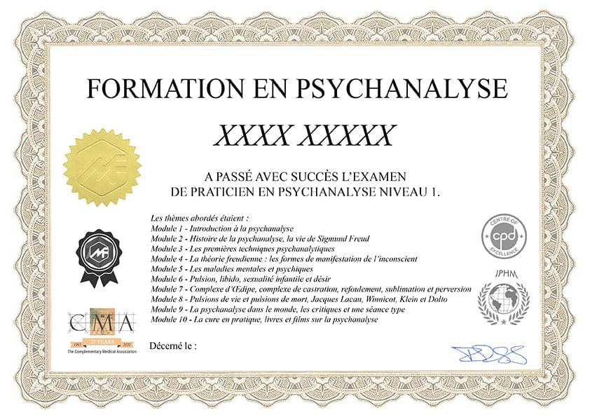Modèle du certificat de praticien en psychanalyse